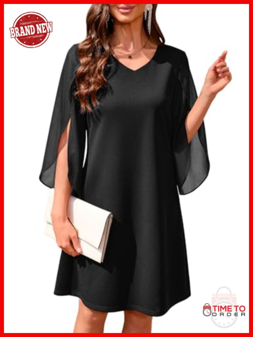 V Neck Flutter Chiffon Sleeve Cocktail Dress A-Line Formal